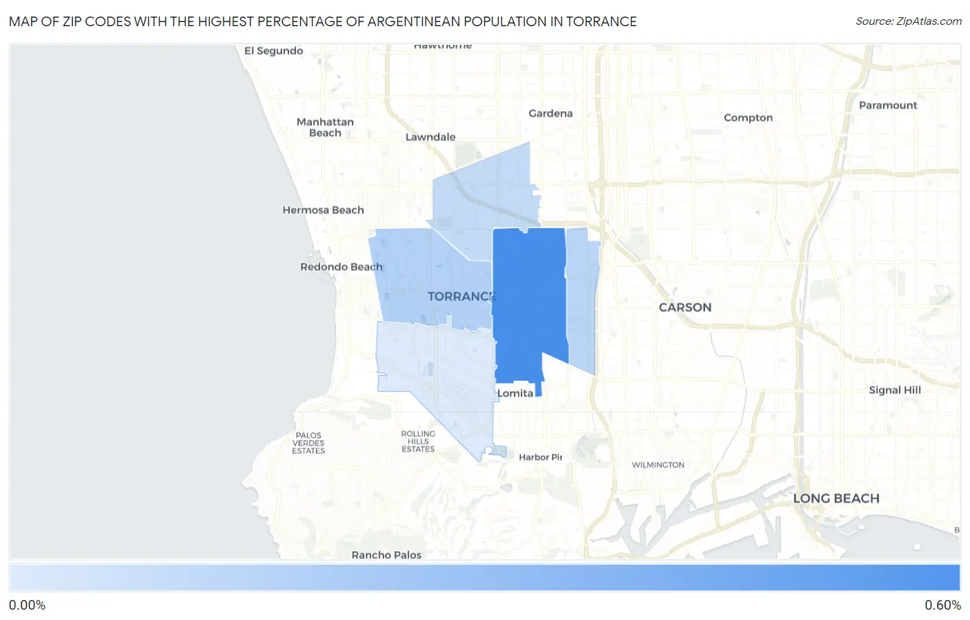 Zip Codes with the Highest Percentage of Argentinean Population in Torrance Map