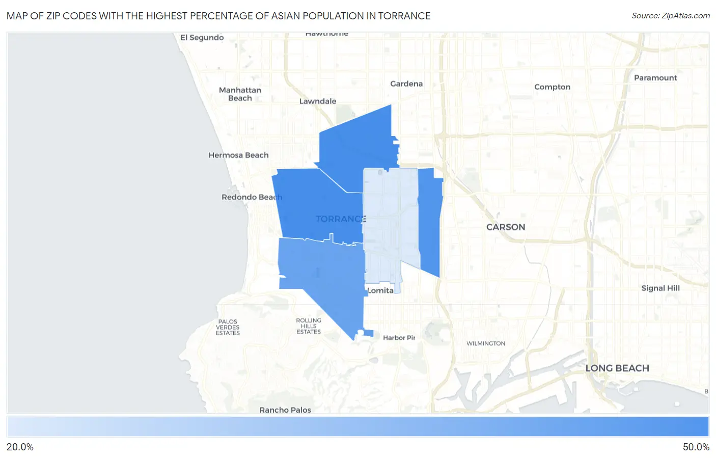 Zip Codes with the Highest Percentage of Asian Population in Torrance Map