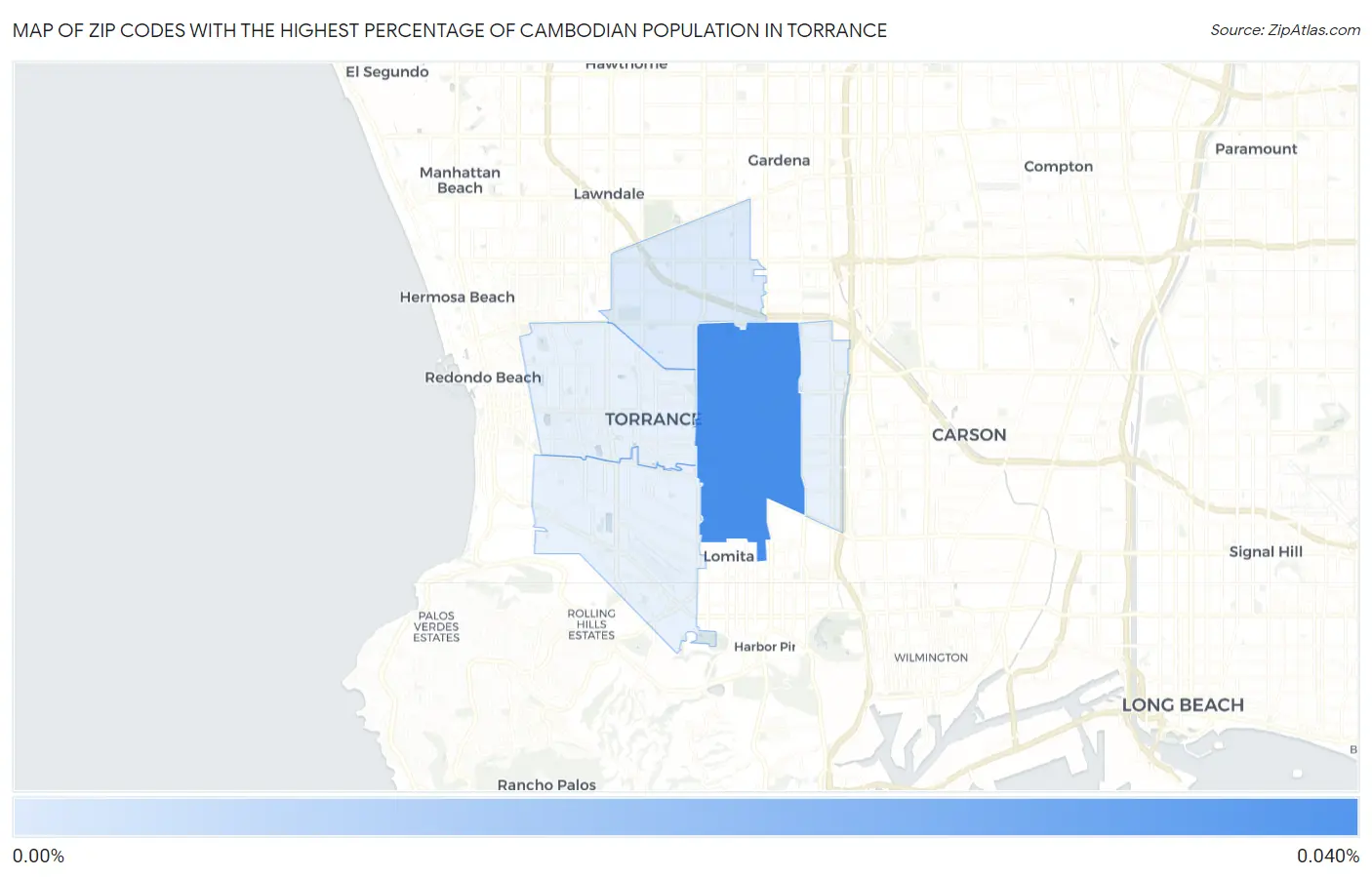 Zip Codes with the Highest Percentage of Cambodian Population in Torrance Map