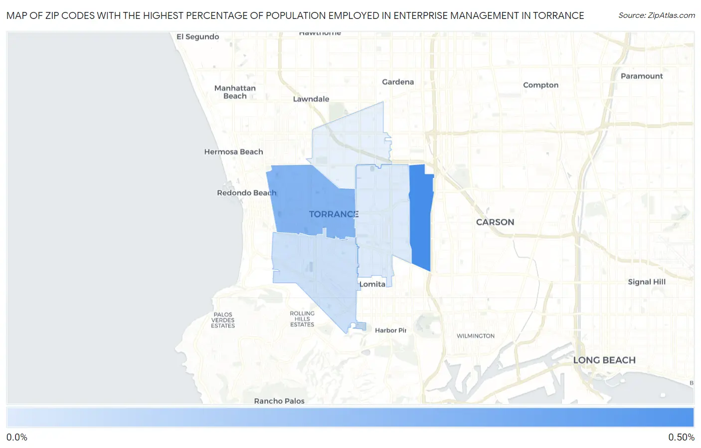 Zip Codes with the Highest Percentage of Population Employed in Enterprise Management in Torrance Map