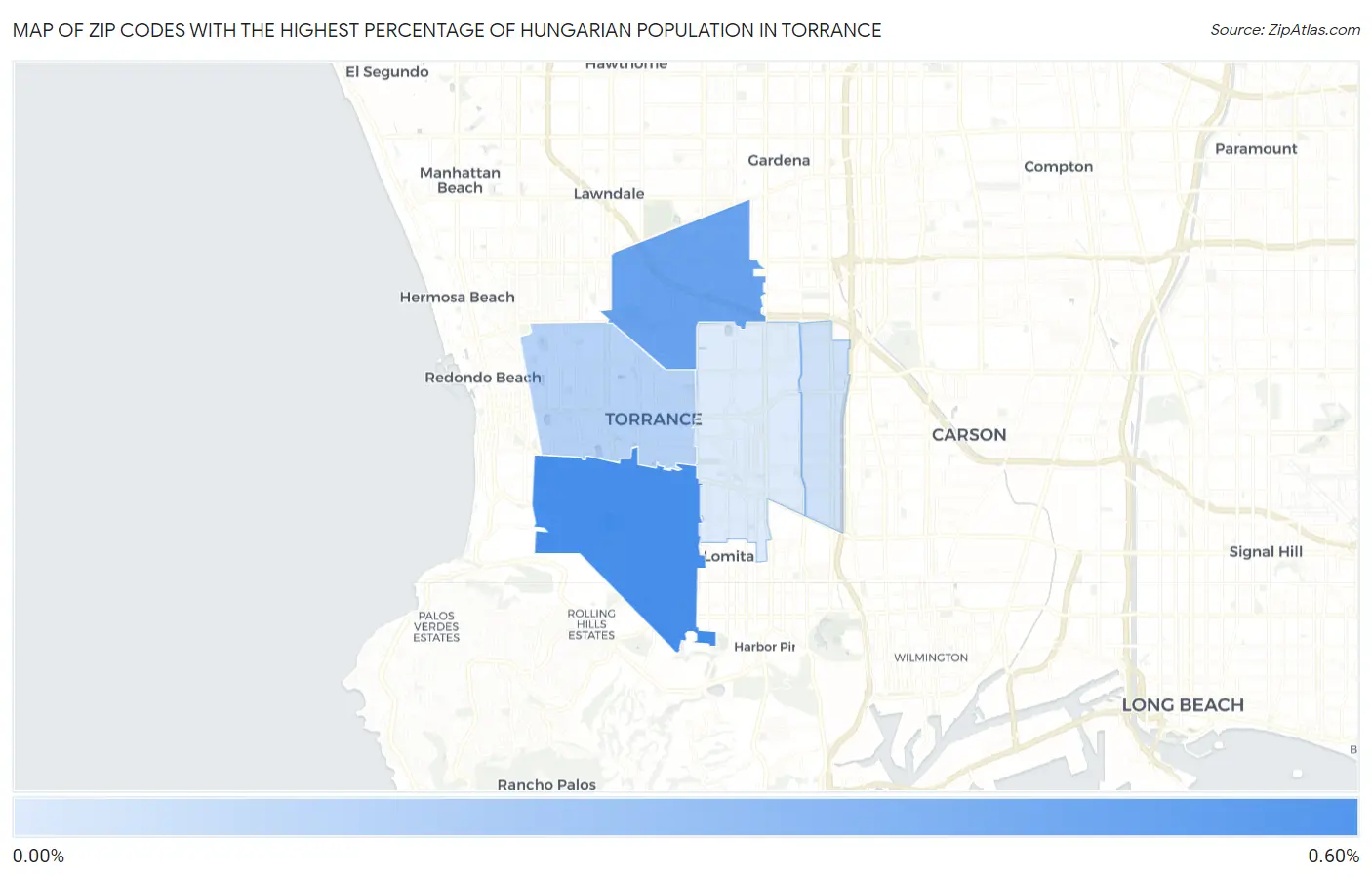 Zip Codes with the Highest Percentage of Hungarian Population in Torrance Map