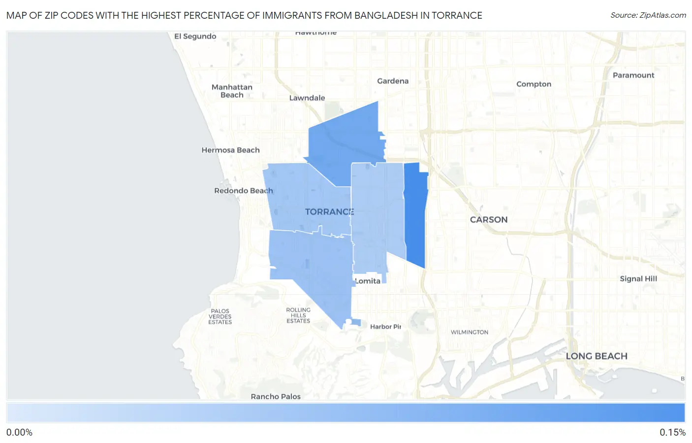 Zip Codes with the Highest Percentage of Immigrants from Bangladesh in Torrance Map