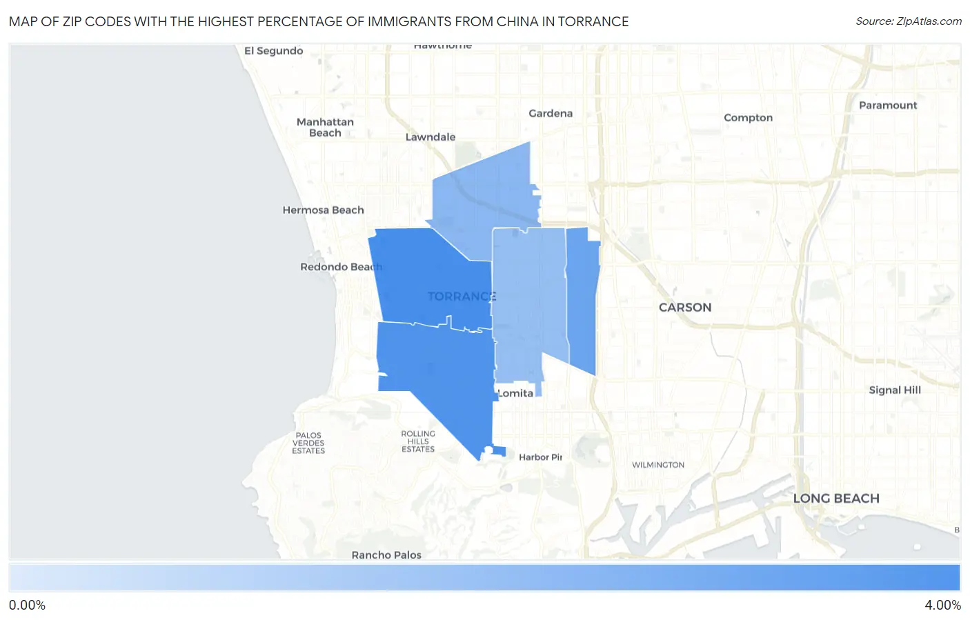 Zip Codes with the Highest Percentage of Immigrants from China in Torrance Map