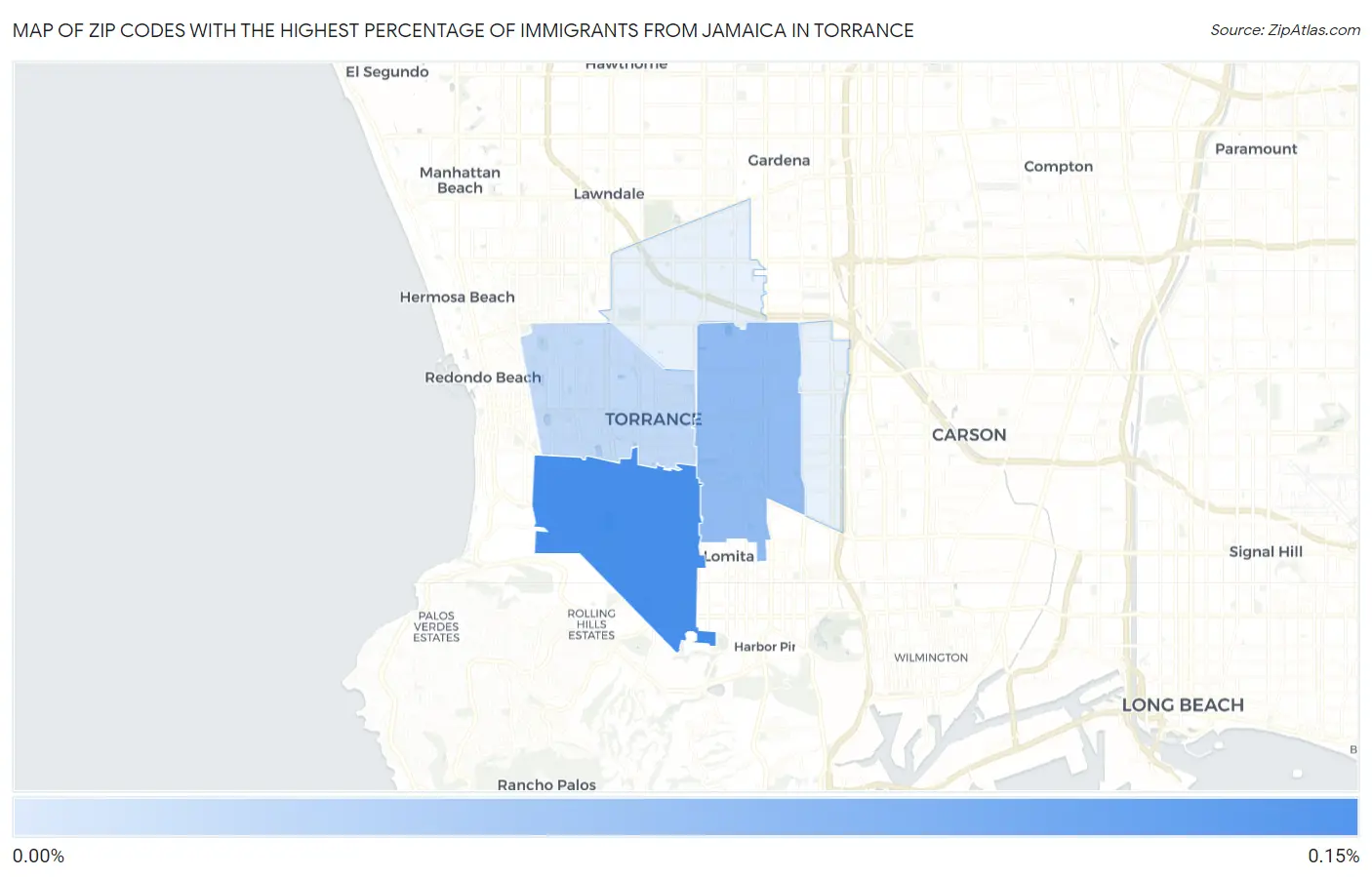 Zip Codes with the Highest Percentage of Immigrants from Jamaica in Torrance Map
