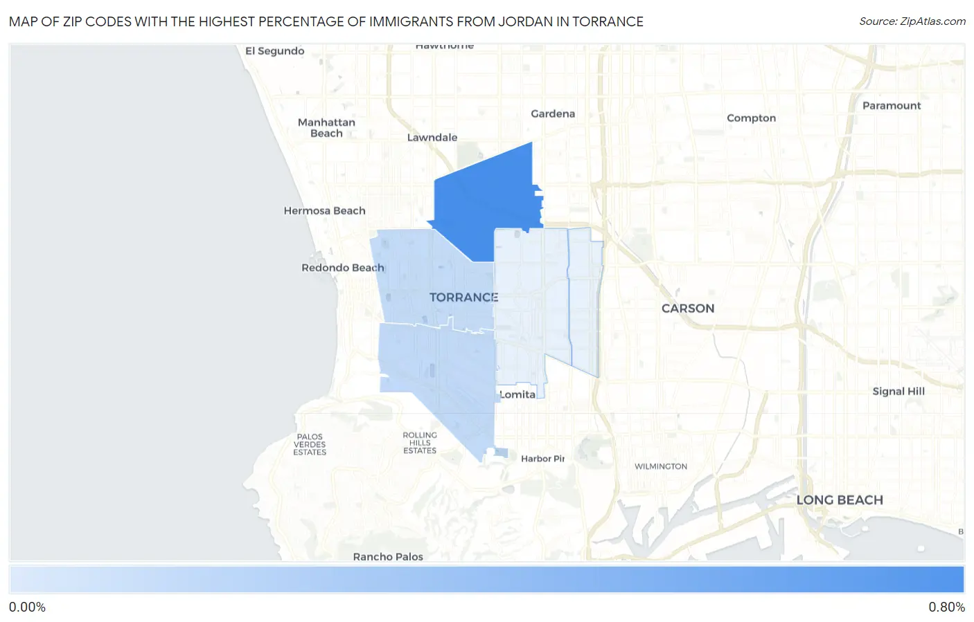 Zip Codes with the Highest Percentage of Immigrants from Jordan in Torrance Map