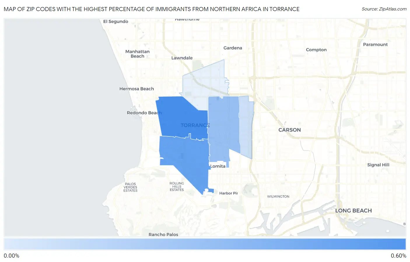 Zip Codes with the Highest Percentage of Immigrants from Northern Africa in Torrance Map