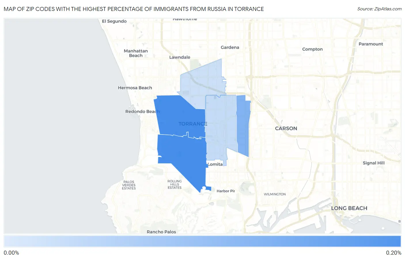 Zip Codes with the Highest Percentage of Immigrants from Russia in Torrance Map