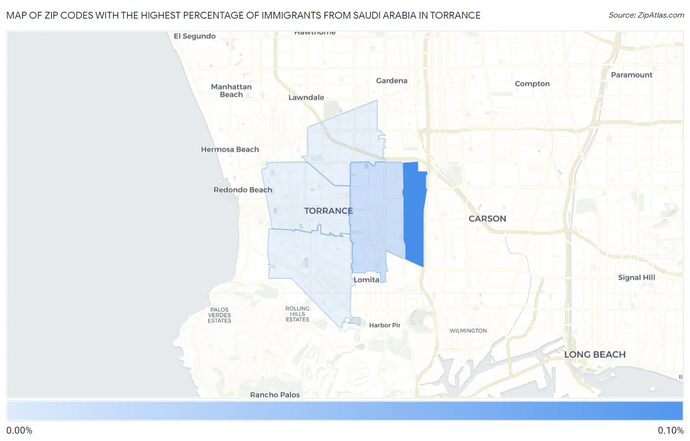 Zip Codes with the Highest Percentage of Immigrants from Saudi Arabia in Torrance Map