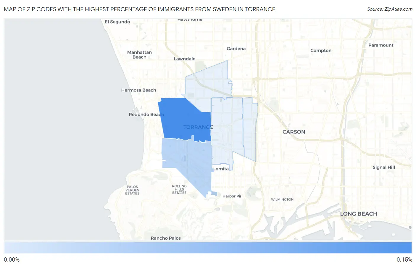 Zip Codes with the Highest Percentage of Immigrants from Sweden in Torrance Map