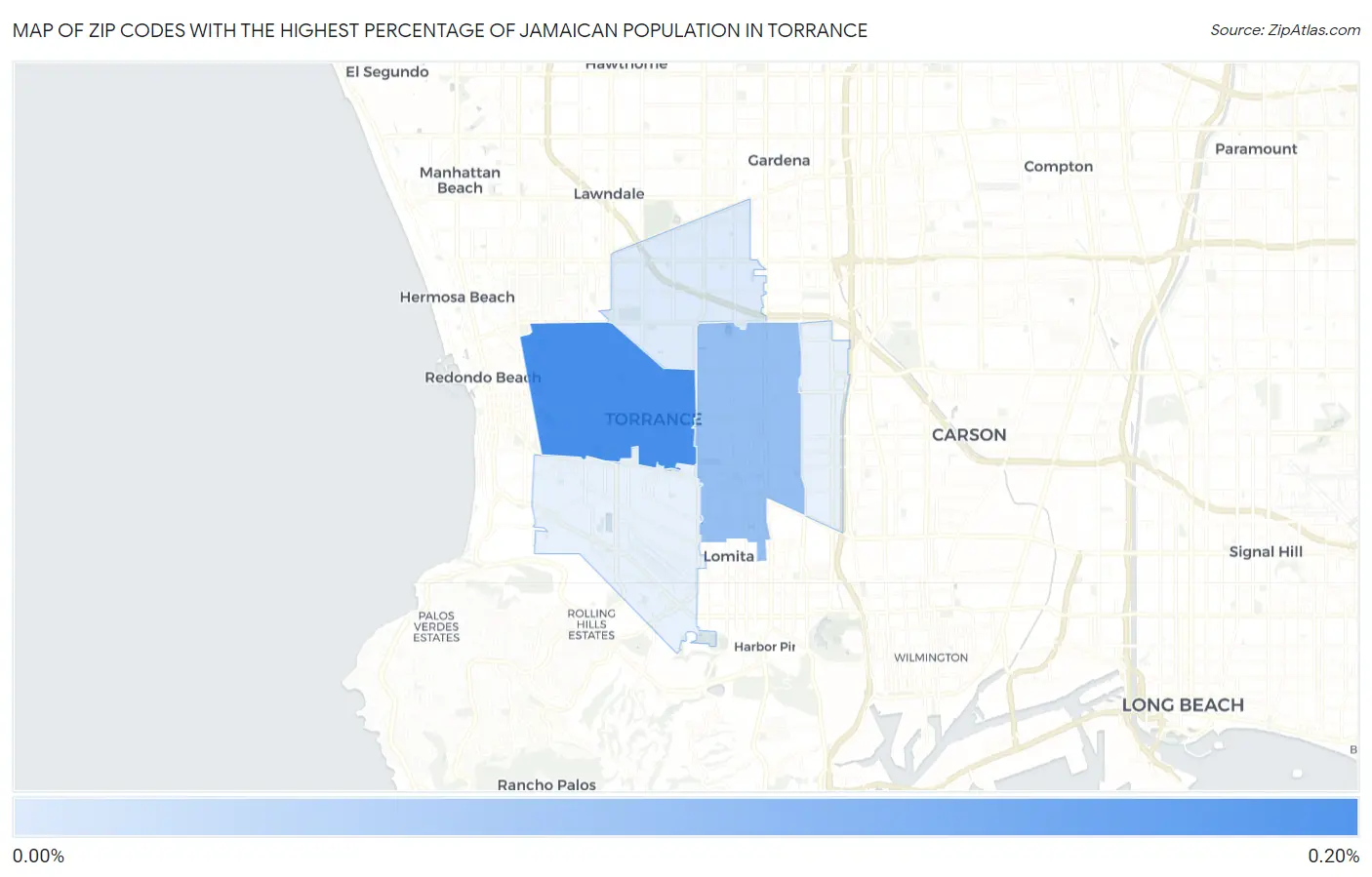 Zip Codes with the Highest Percentage of Jamaican Population in Torrance Map