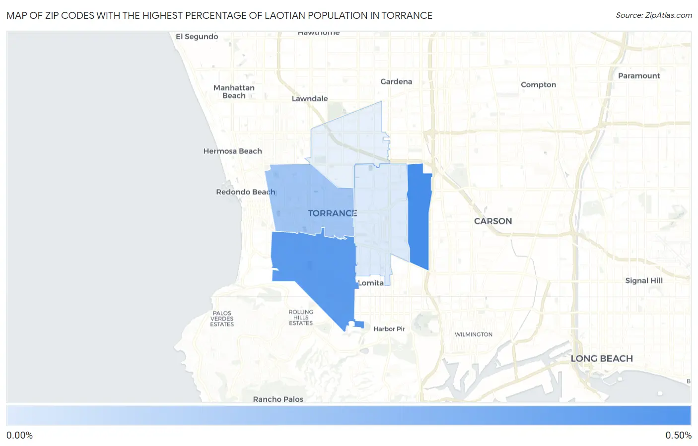 Zip Codes with the Highest Percentage of Laotian Population in Torrance Map