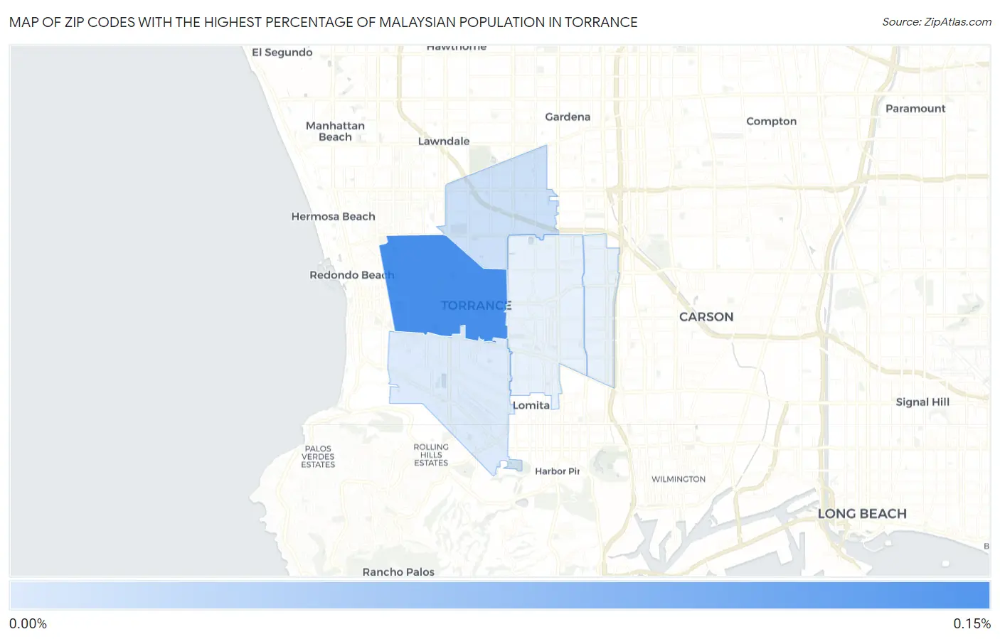 Zip Codes with the Highest Percentage of Malaysian Population in Torrance Map