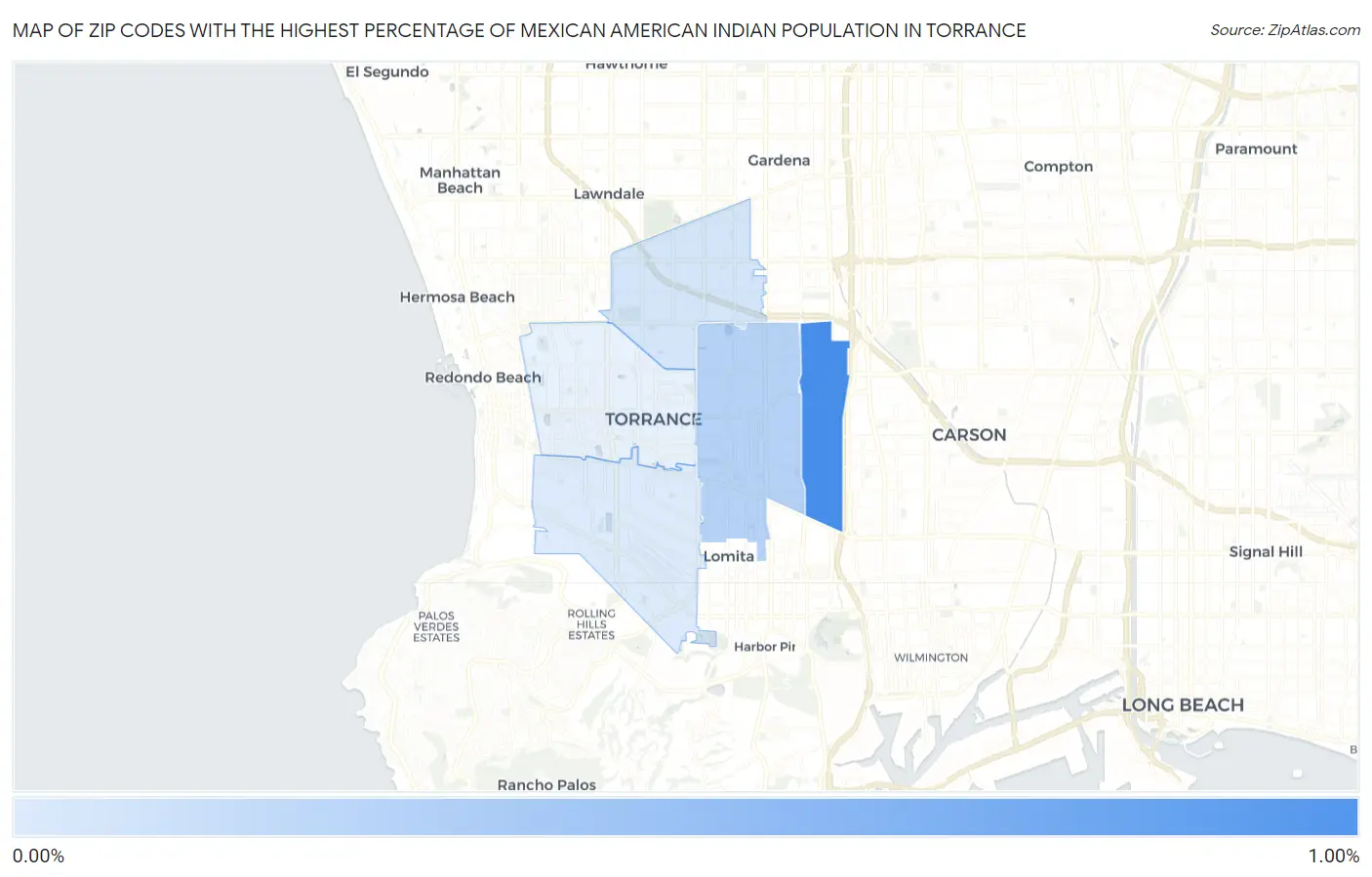 Zip Codes with the Highest Percentage of Mexican American Indian Population in Torrance Map
