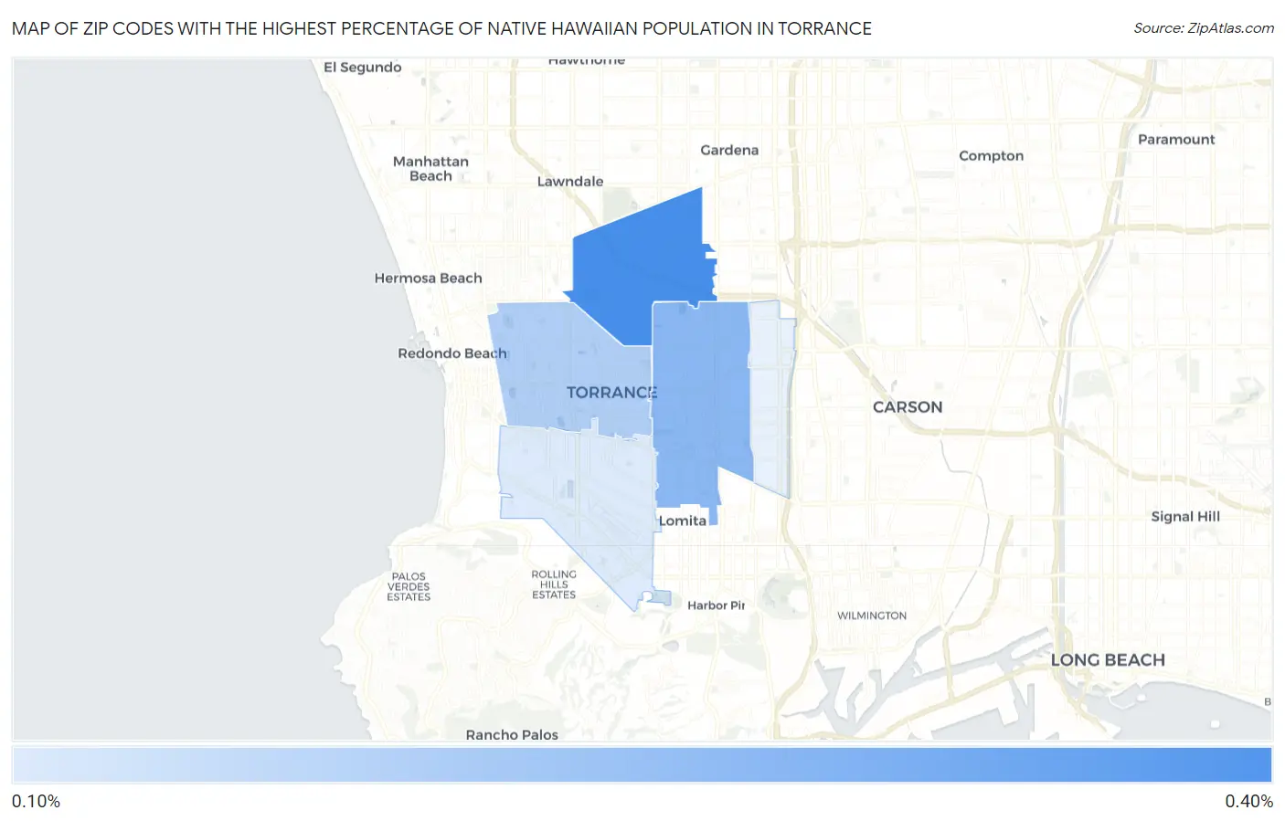 Zip Codes with the Highest Percentage of Native Hawaiian Population in Torrance Map