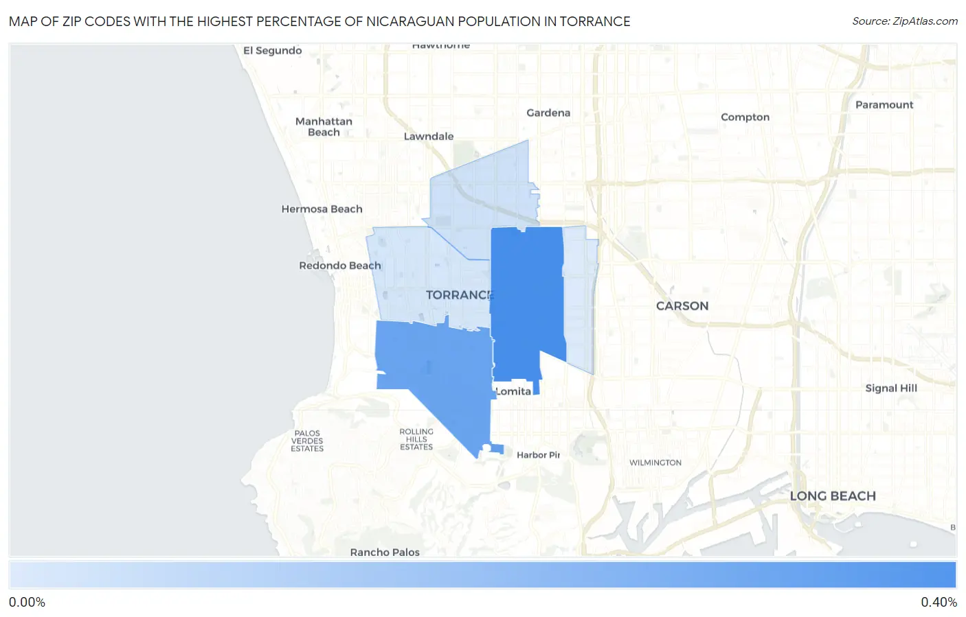 Zip Codes with the Highest Percentage of Nicaraguan Population in Torrance Map