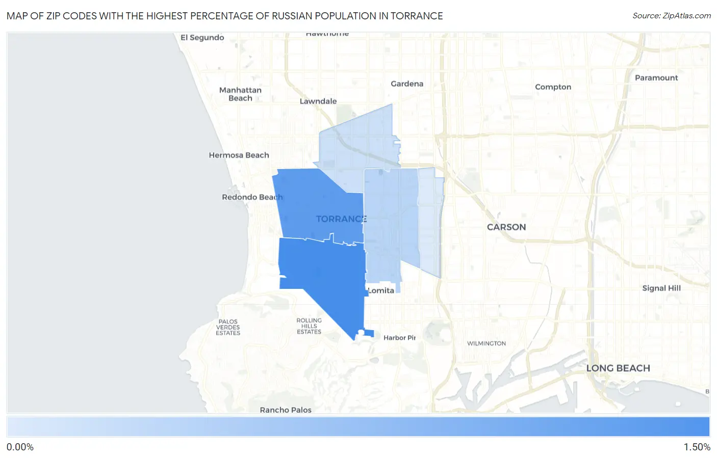 Zip Codes with the Highest Percentage of Russian Population in Torrance Map