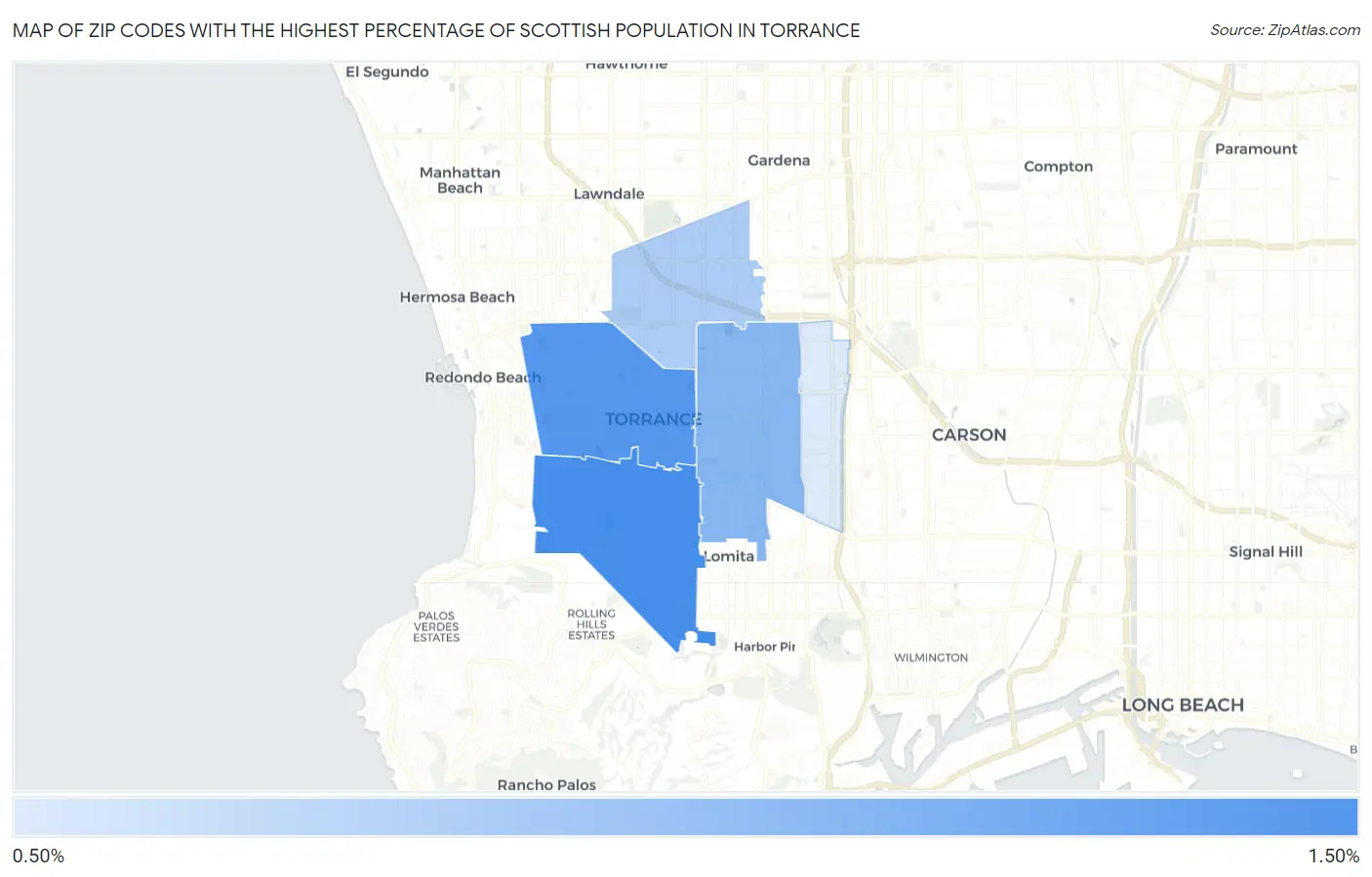 Zip Codes with the Highest Percentage of Scottish Population in Torrance Map