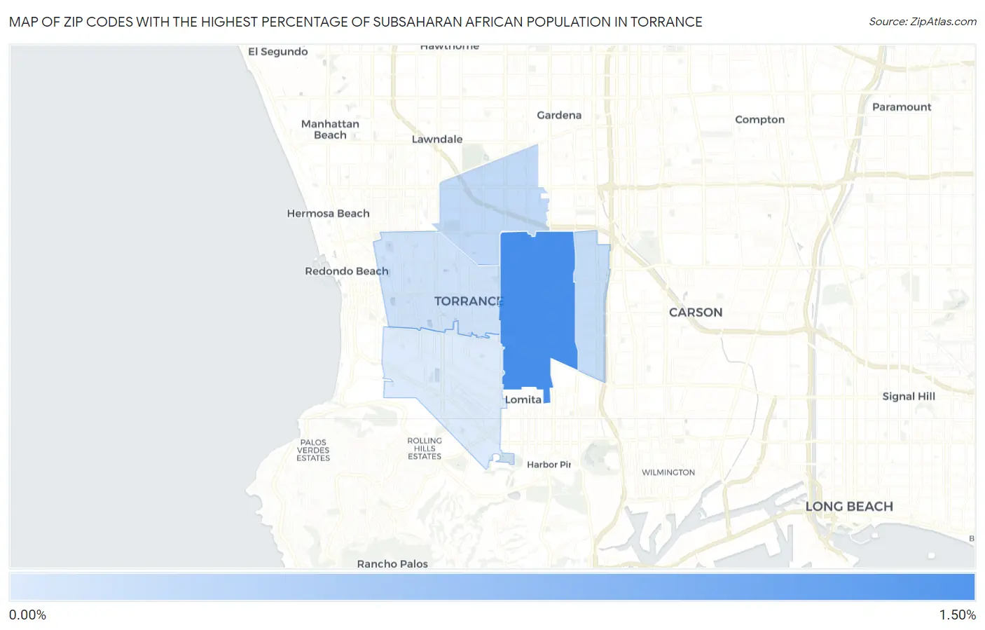 Zip Codes with the Highest Percentage of Subsaharan African Population in Torrance Map