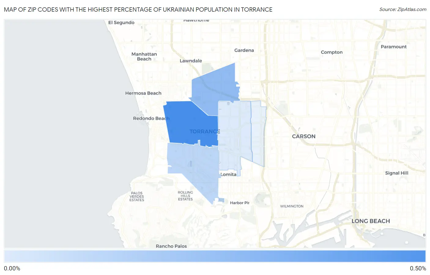 Zip Codes with the Highest Percentage of Ukrainian Population in Torrance Map