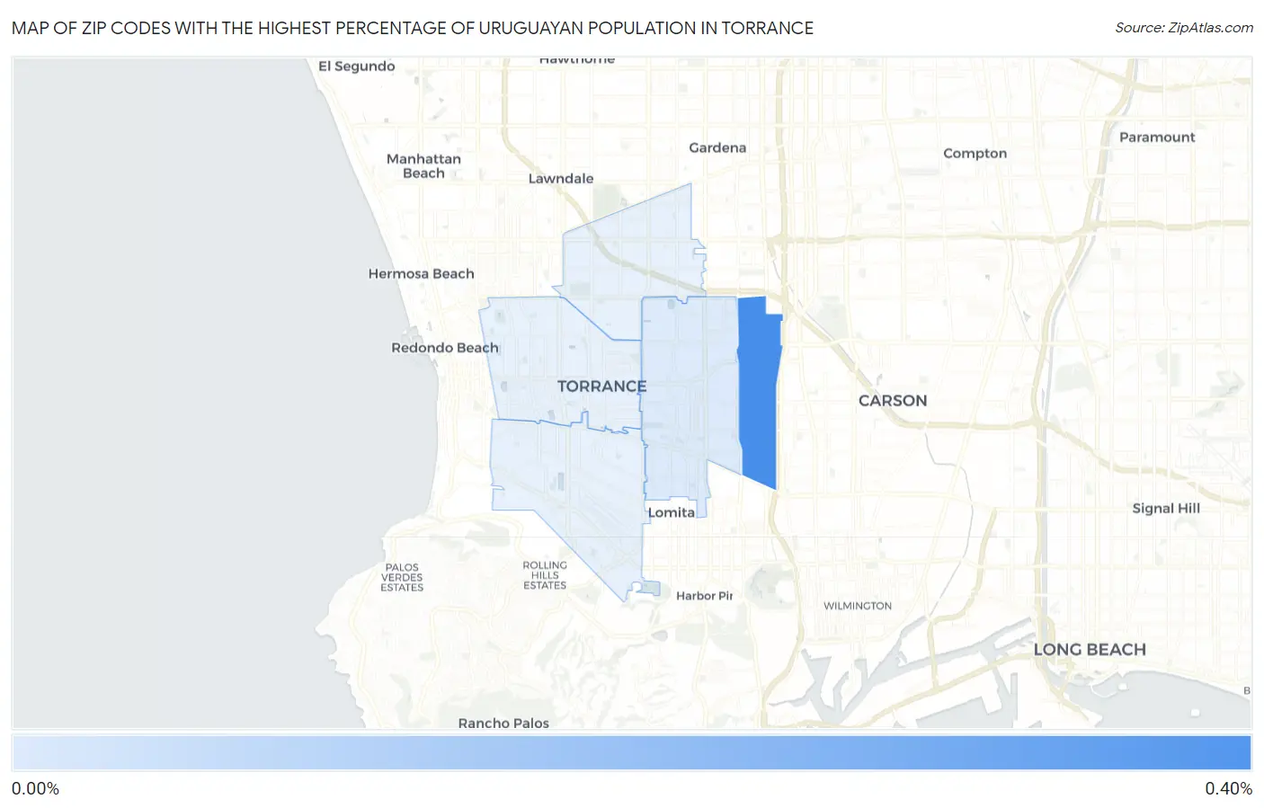 Zip Codes with the Highest Percentage of Uruguayan Population in Torrance Map