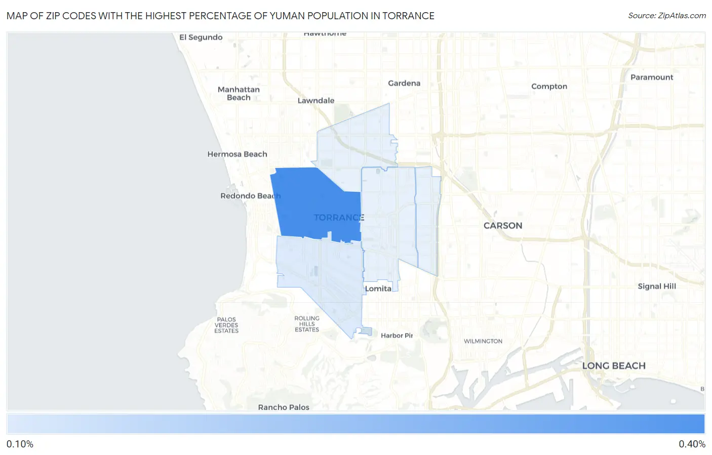 Zip Codes with the Highest Percentage of Yuman Population in Torrance Map