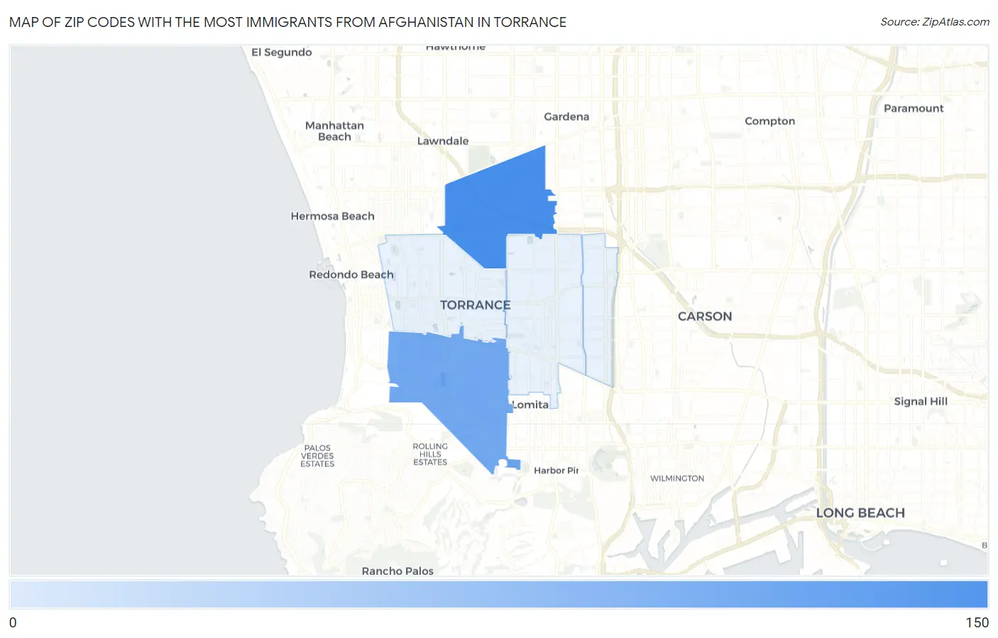 Zip Codes with the Most Immigrants from Afghanistan in Torrance Map