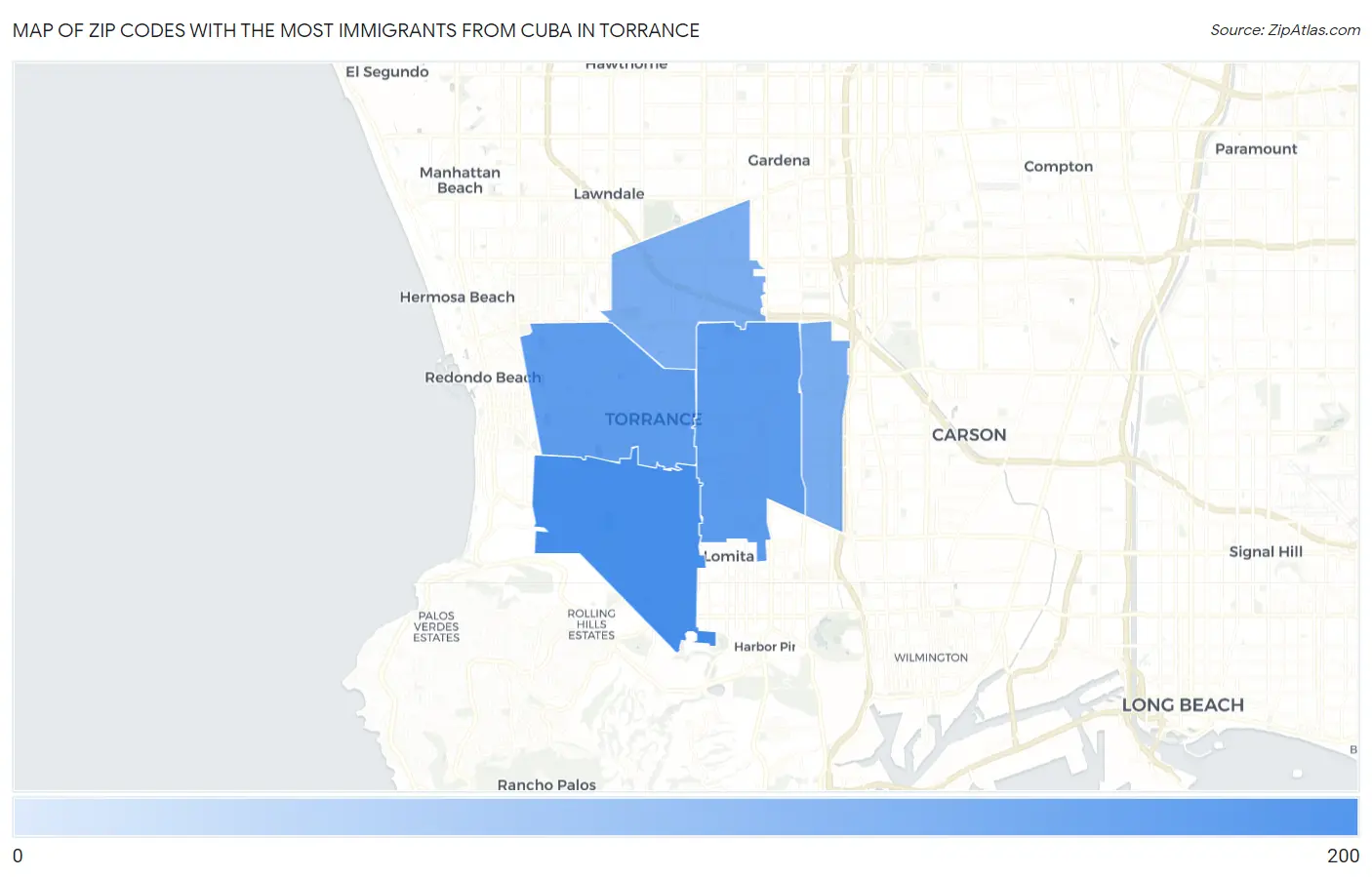 Zip Codes with the Most Immigrants from Cuba in Torrance Map