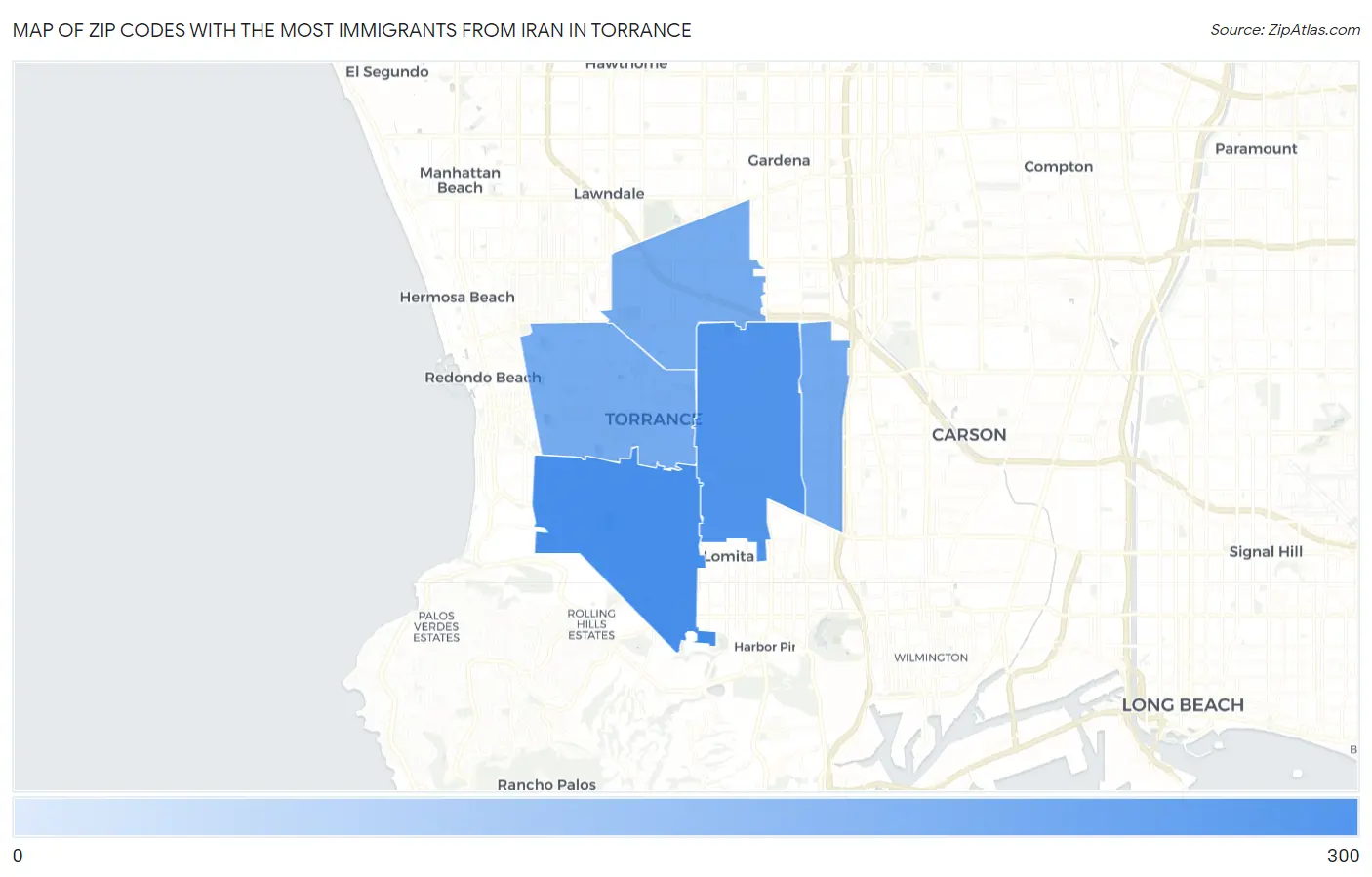 Zip Codes with the Most Immigrants from Iran in Torrance Map