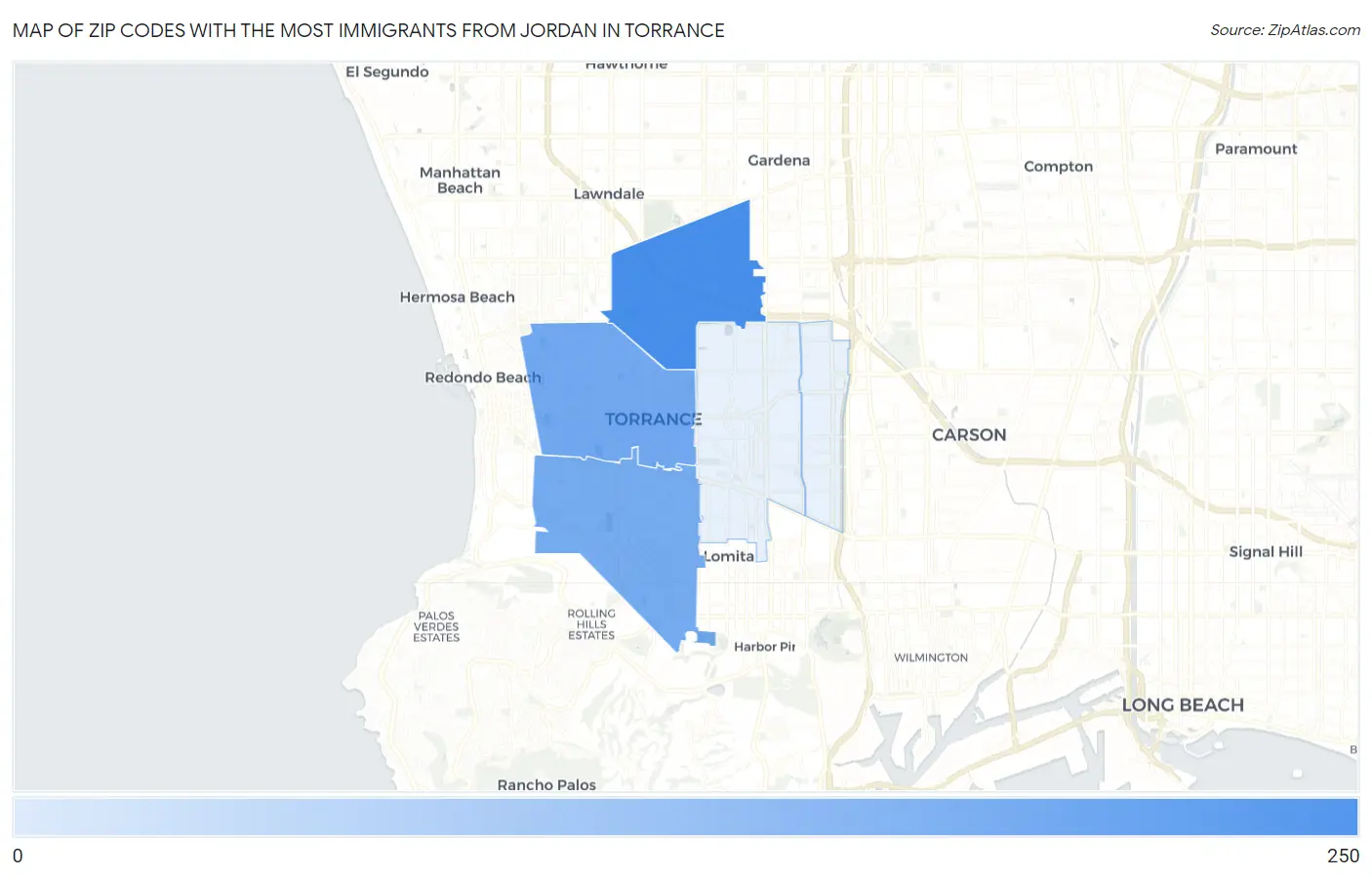 Zip Codes with the Most Immigrants from Jordan in Torrance Map
