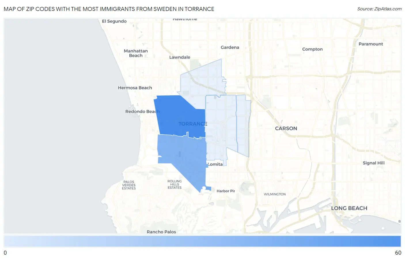 Zip Codes with the Most Immigrants from Sweden in Torrance Map