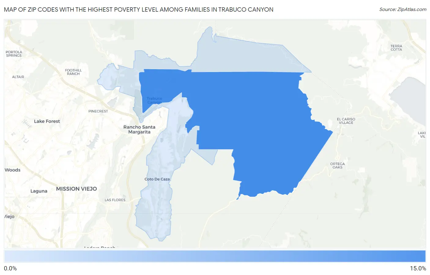 Zip Codes with the Highest Poverty Level Among Families in Trabuco Canyon Map