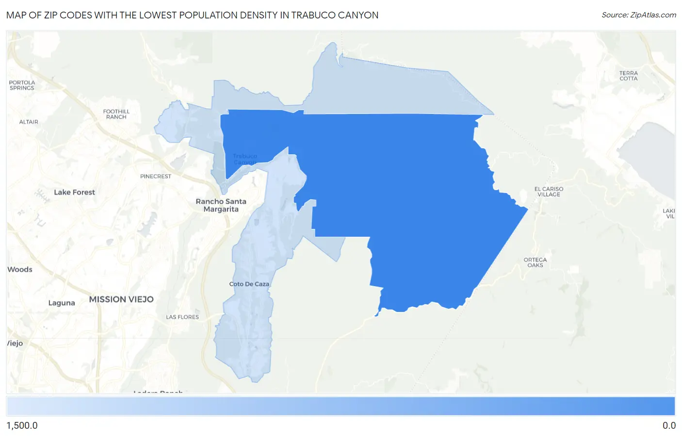Zip Codes with the Lowest Population Density in Trabuco Canyon Map