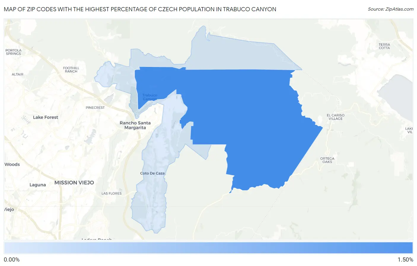 Zip Codes with the Highest Percentage of Czech Population in Trabuco Canyon Map