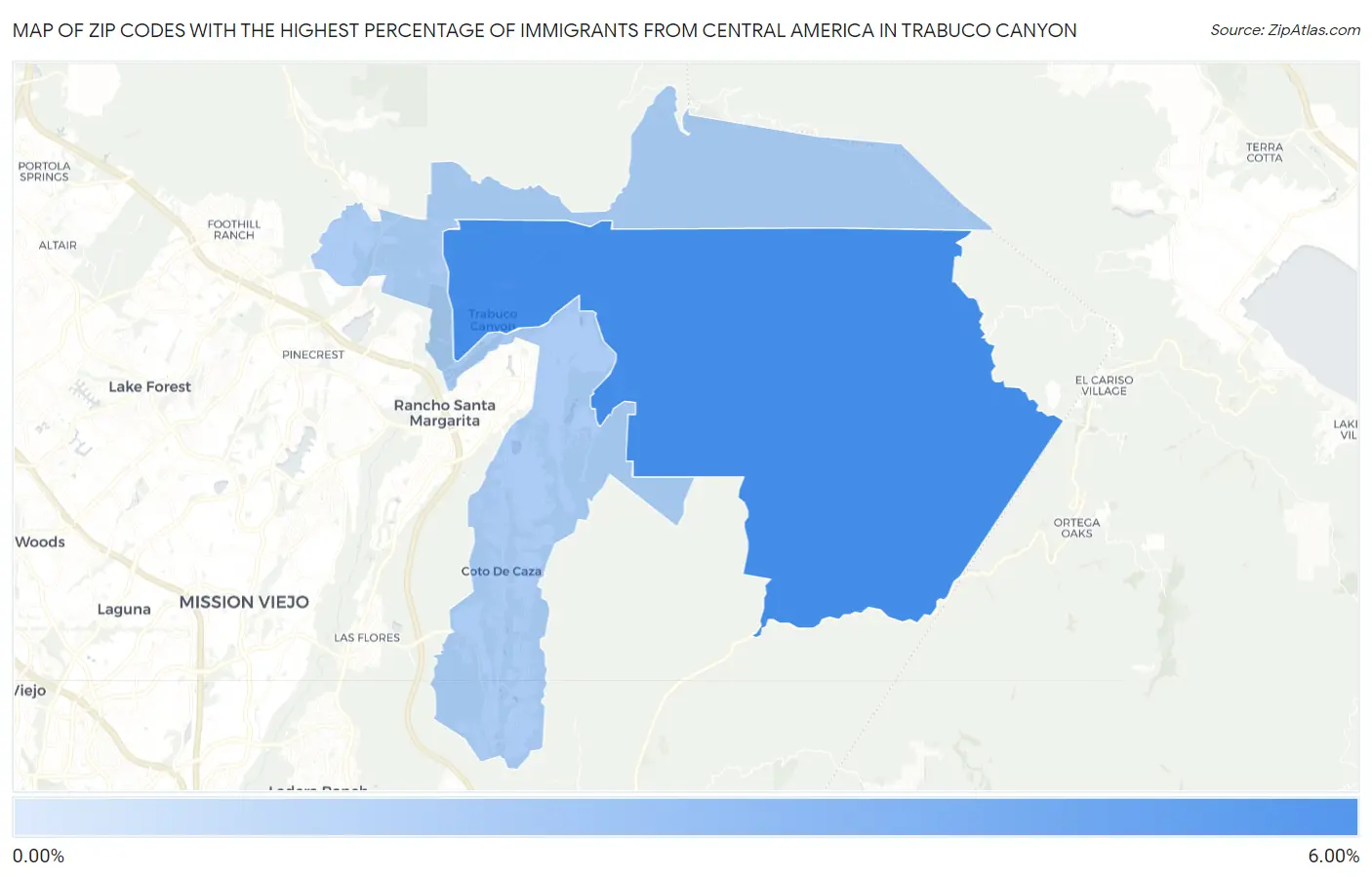 Zip Codes with the Highest Percentage of Immigrants from Central America in Trabuco Canyon Map