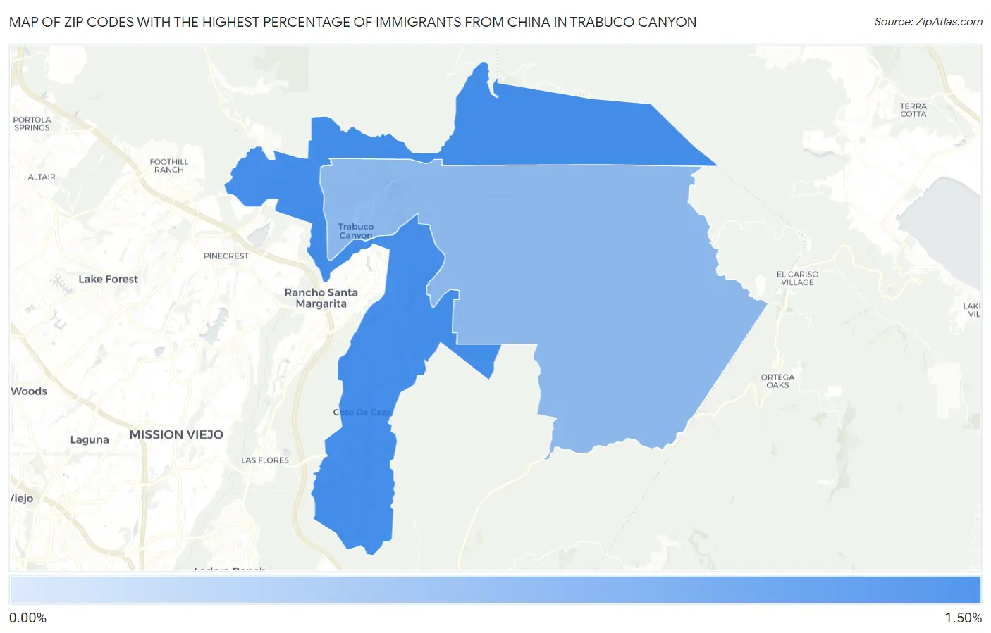 Zip Codes with the Highest Percentage of Immigrants from China in Trabuco Canyon Map