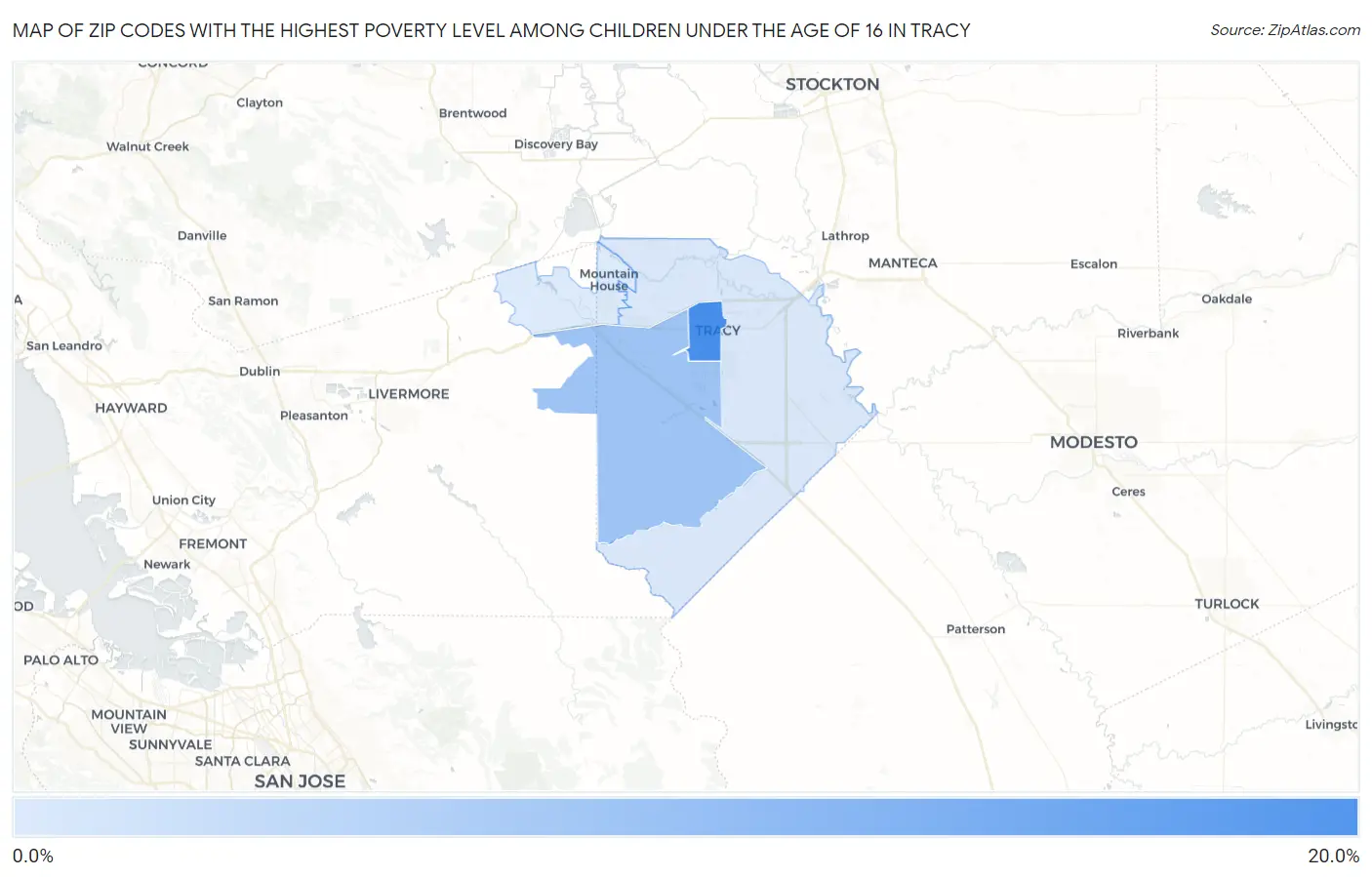 Zip Codes with the Highest Poverty Level Among Children Under the Age of 16 in Tracy Map
