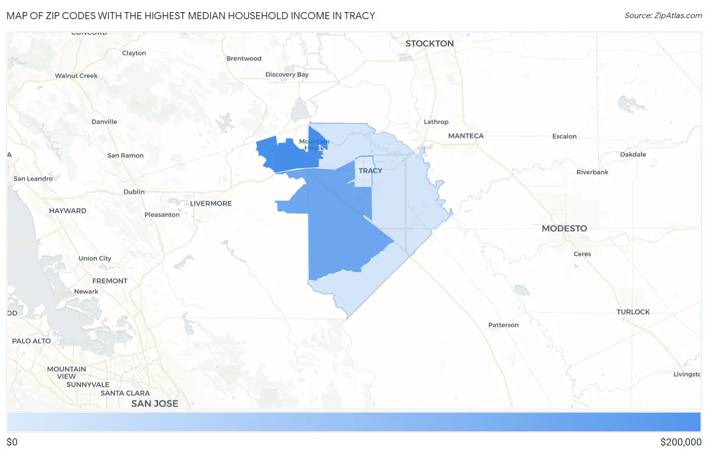 Zip Codes with the Highest Median Household Income in Tracy Map