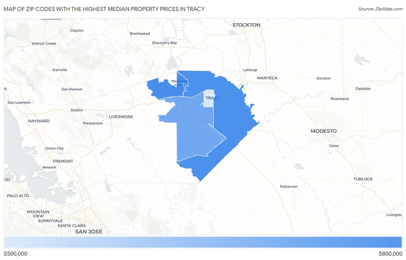 Zip Codes with the Highest Median Property Prices in Tracy Map