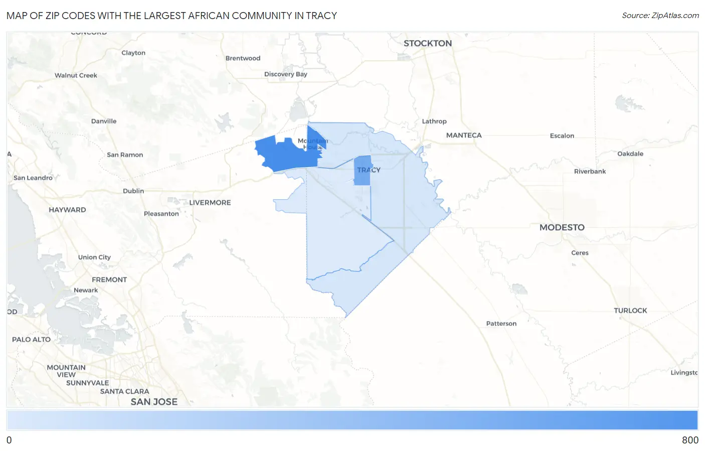 Zip Codes with the Largest African Community in Tracy Map