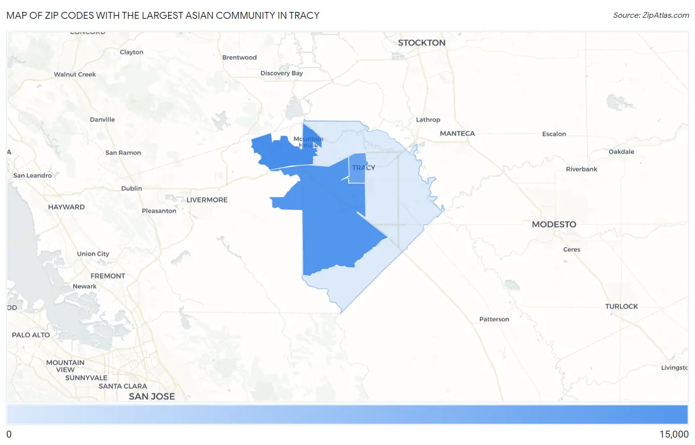 Zip Codes with the Largest Asian Community in Tracy Map