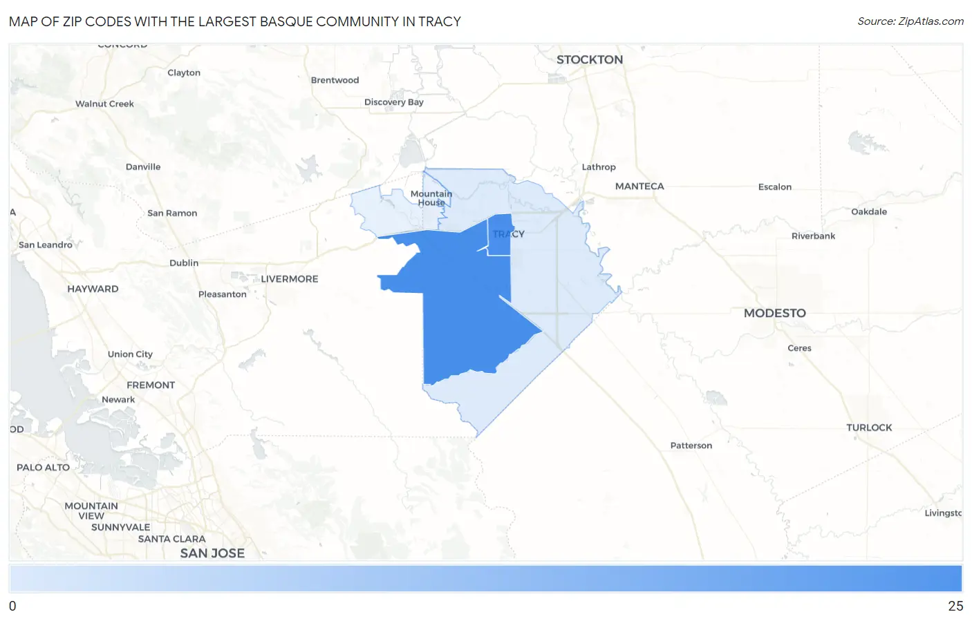 Zip Codes with the Largest Basque Community in Tracy Map