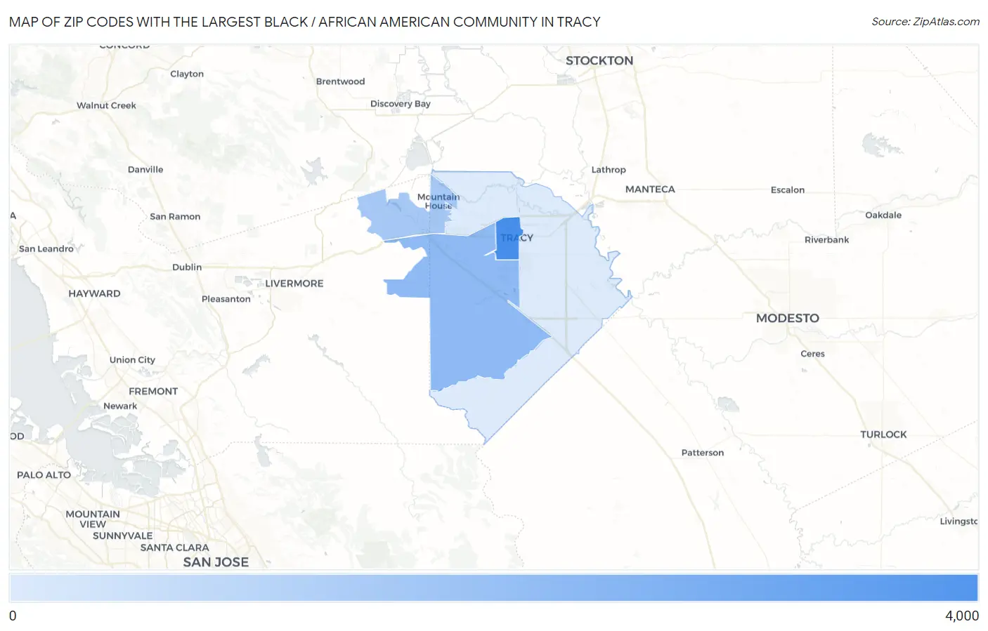 Zip Codes with the Largest Black / African American Community in Tracy Map