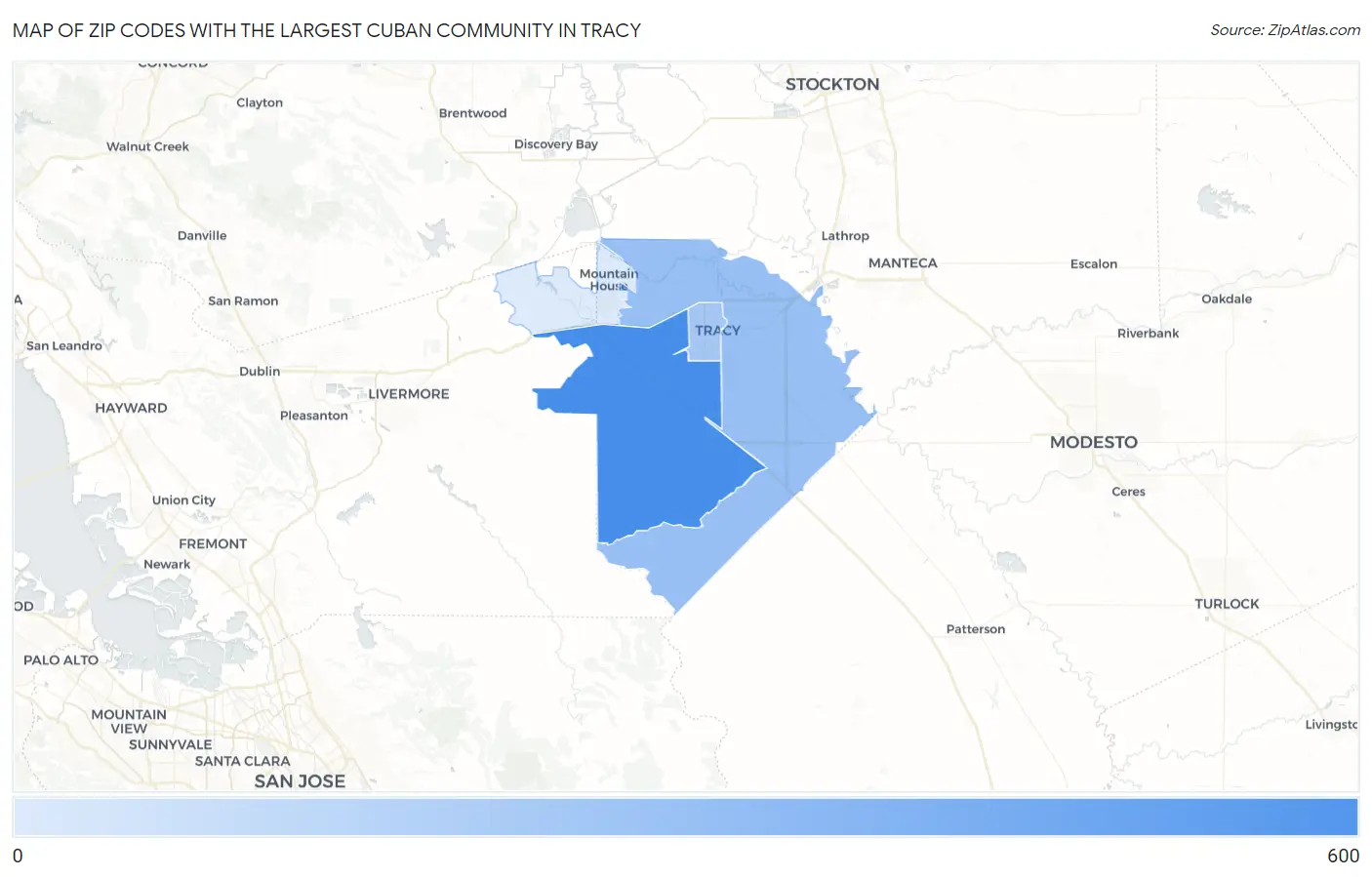 Zip Codes with the Largest Cuban Community in Tracy Map