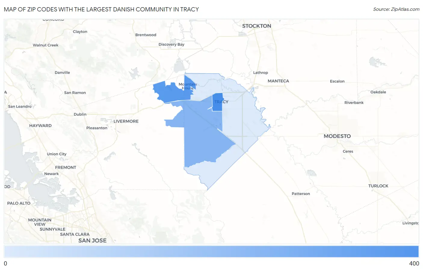 Zip Codes with the Largest Danish Community in Tracy Map