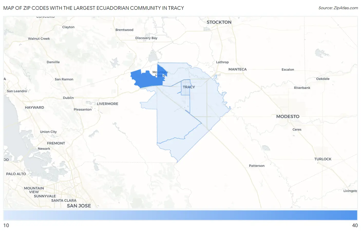 Zip Codes with the Largest Ecuadorian Community in Tracy Map