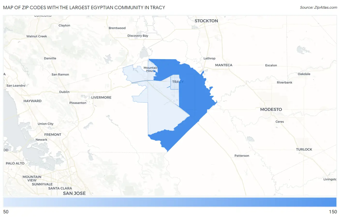 Zip Codes with the Largest Egyptian Community in Tracy Map