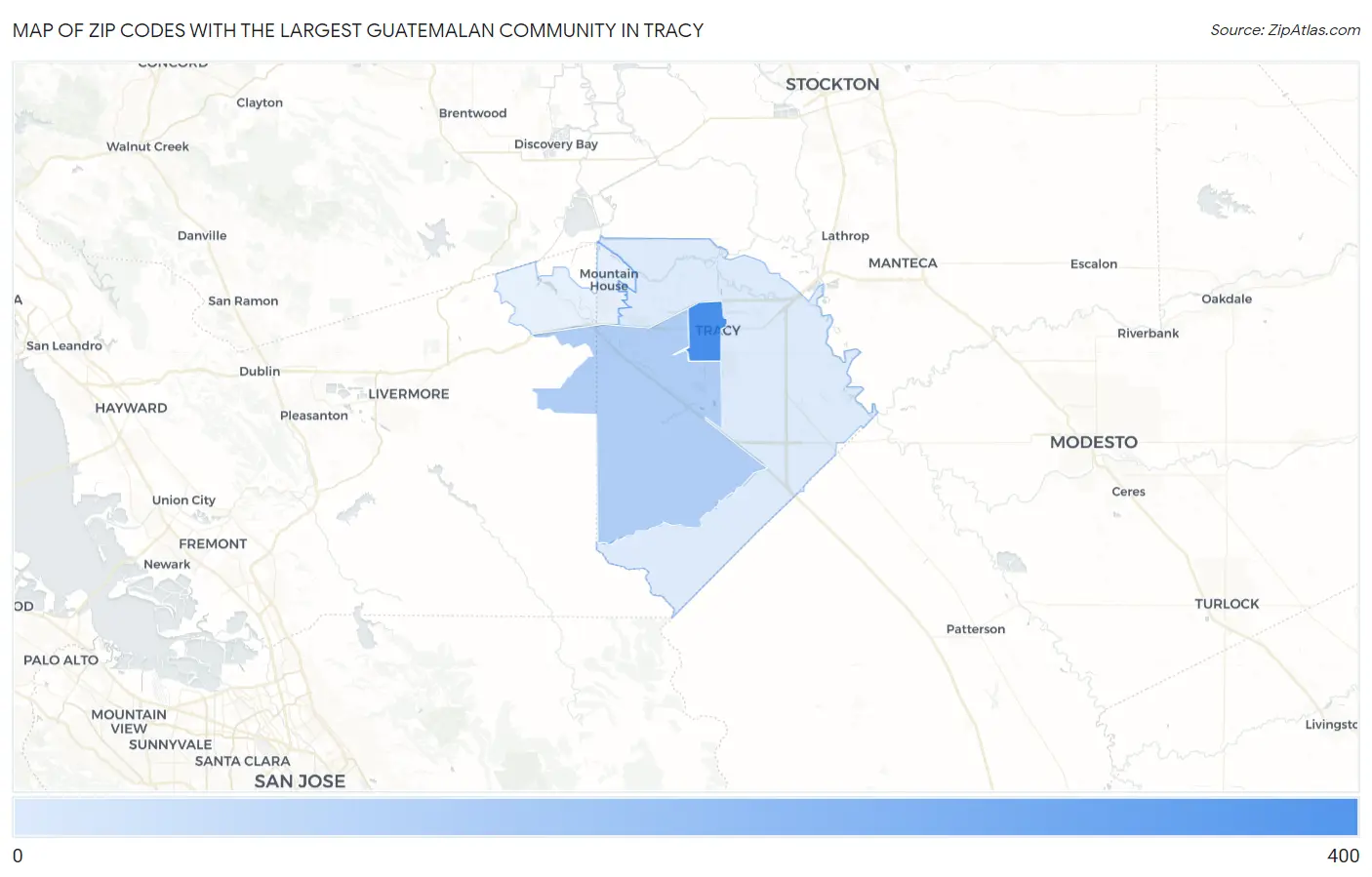 Zip Codes with the Largest Guatemalan Community in Tracy Map