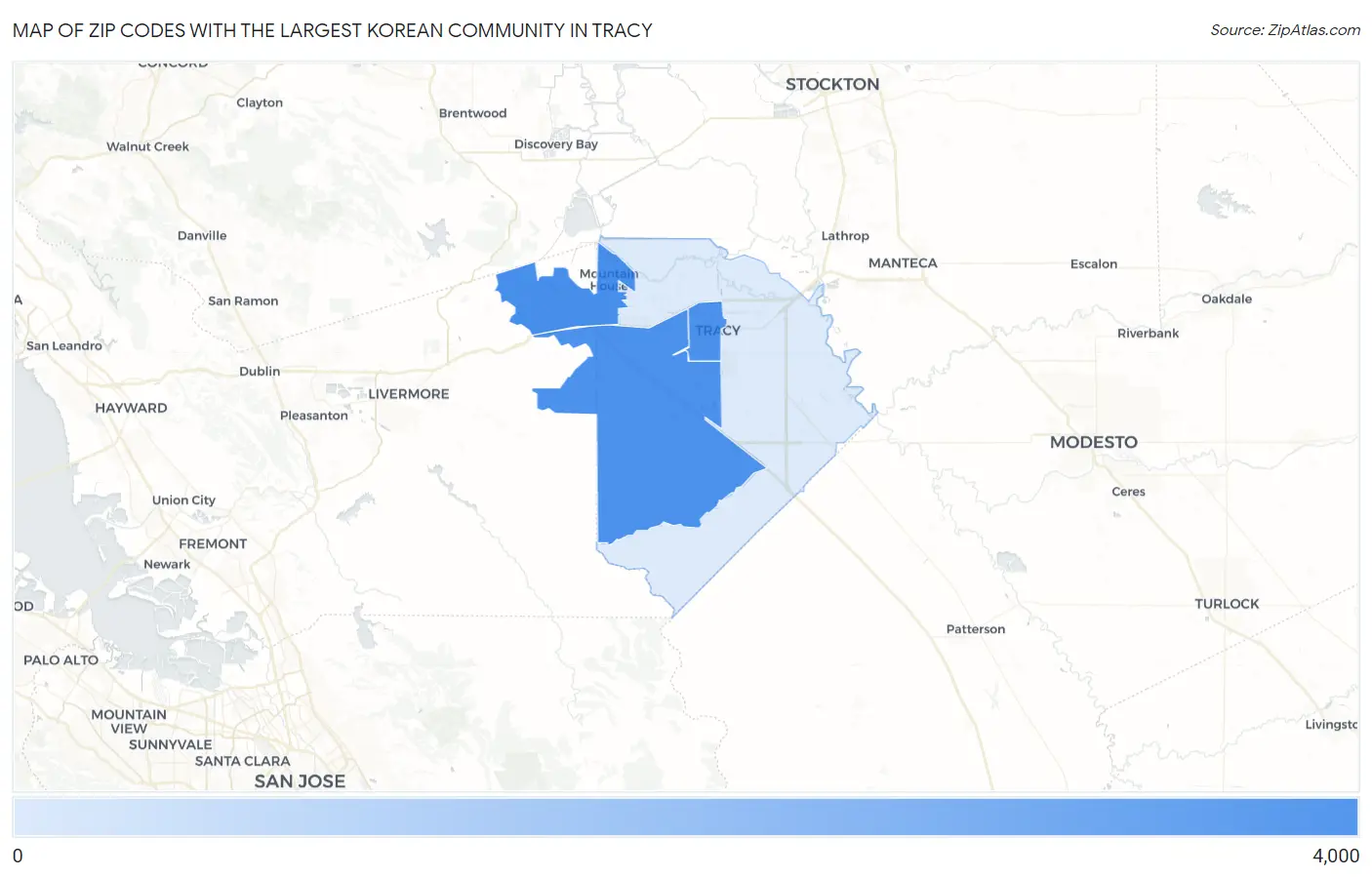 Zip Codes with the Largest Korean Community in Tracy Map