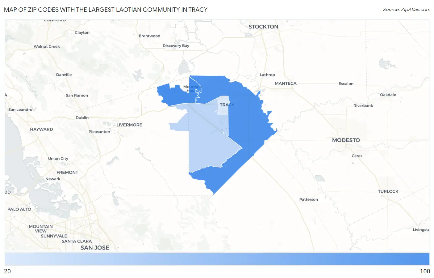 Zip Codes with the Largest Laotian Community in Tracy Map