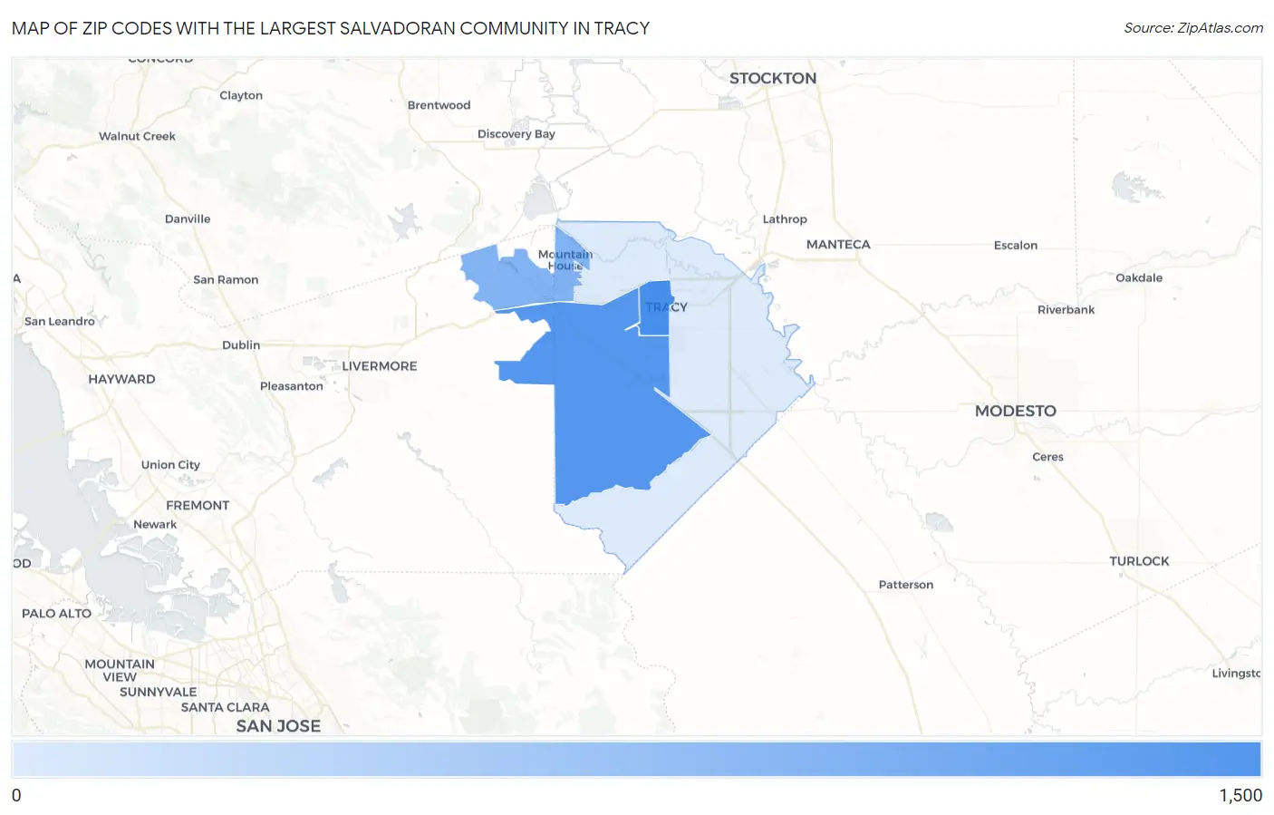 Zip Codes with the Largest Salvadoran Community in Tracy Map